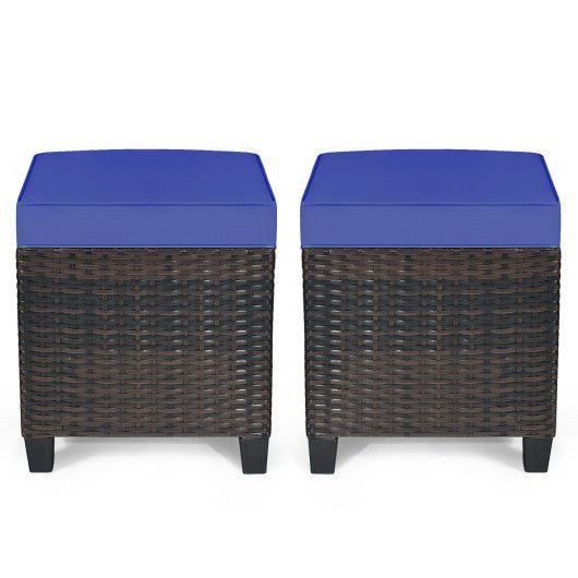  - 2 Pieces Patio Rattan Ottoman Set with Removable Cushions - Outdoor Style Company