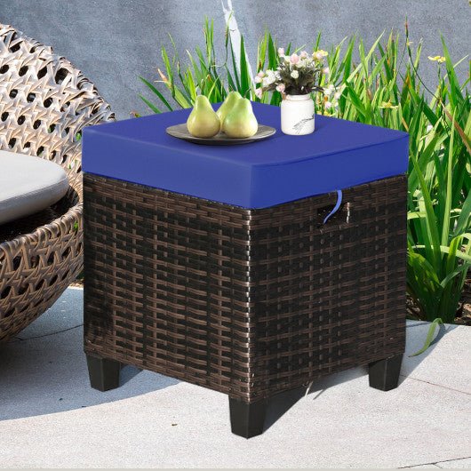  - 2 Pieces Patio Rattan Ottoman Set with Removable Cushions - Outdoor Style Company