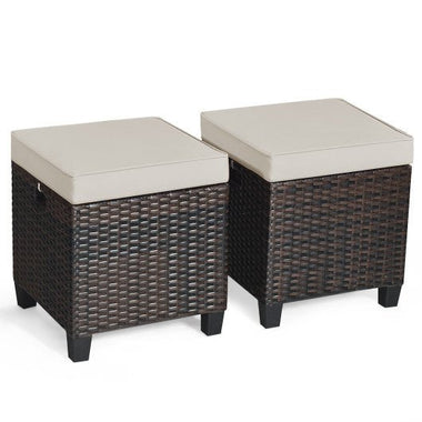  - 2 Pieces Patio Rattan Ottoman Set with Removable Cushions - Outdoor Style Company