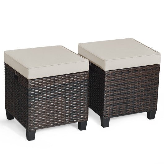  - 2 Pieces Patio Rattan Ottoman Set with Removable Cushions - Outdoor Style Company