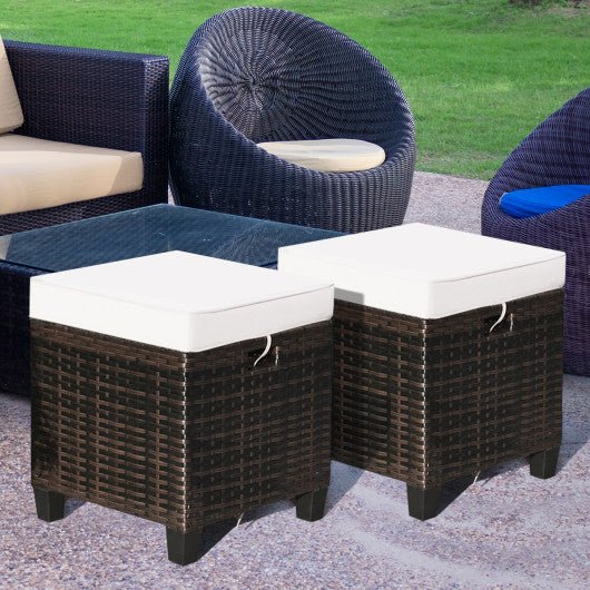  - 2 Pieces Patio Rattan Ottoman Set with Removable Cushions - Outdoor Style Company