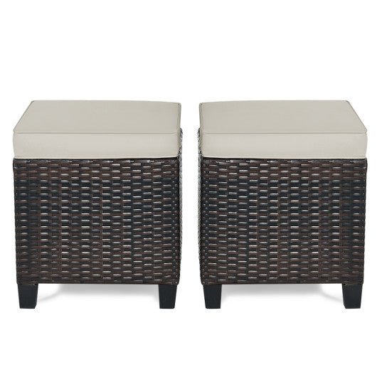  - 2 Pieces Patio Rattan Ottoman Set with Removable Cushions - Outdoor Style Company