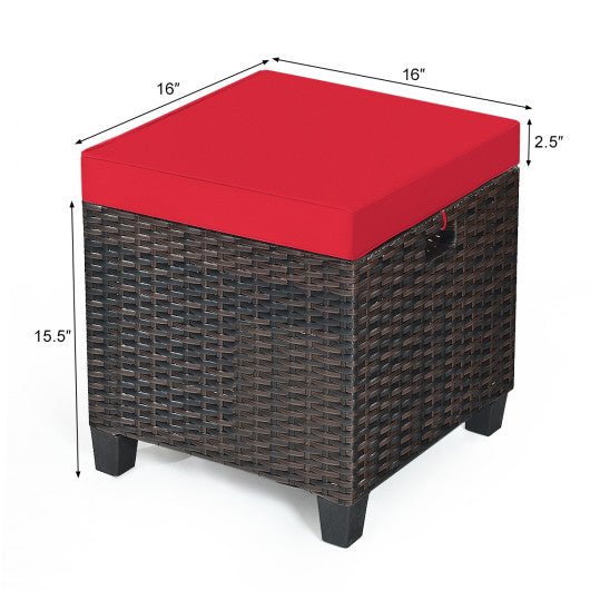  - 2 Pieces Patio Rattan Ottoman Set with Removable Cushions - Outdoor Style Company