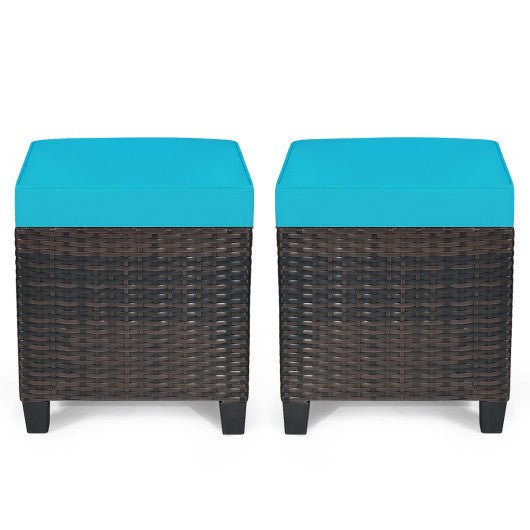  - 2 Pieces Patio Rattan Ottoman Set with Removable Cushions - Outdoor Style Company