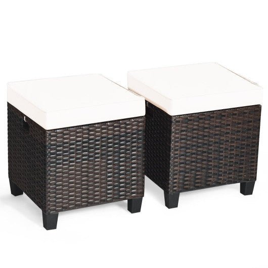  - 2 Pieces Patio Rattan Ottoman Set with Removable Cushions - Outdoor Style Company