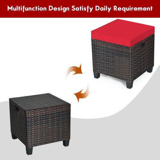  - 2 Pieces Patio Rattan Ottoman Set with Removable Cushions - Outdoor Style Company