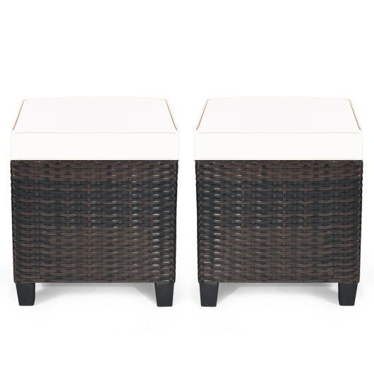  - 2 Pieces Patio Rattan Ottoman Set with Removable Cushions - Outdoor Style Company