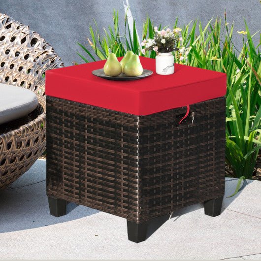 - 2 Pieces Patio Rattan Ottoman Set with Removable Cushions - Outdoor Style Company
