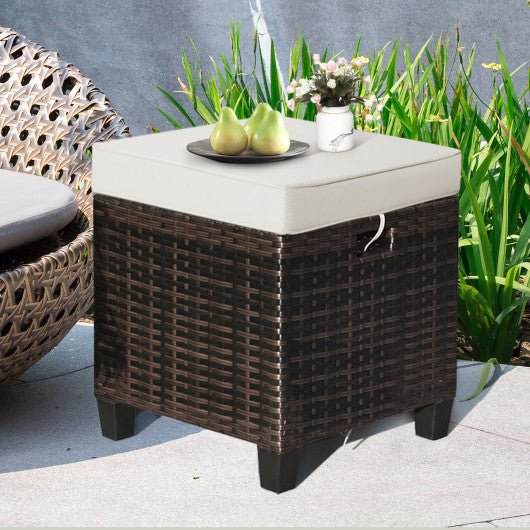  - 2 Pieces Patio Rattan Ottoman Set with Removable Cushions - Outdoor Style Company