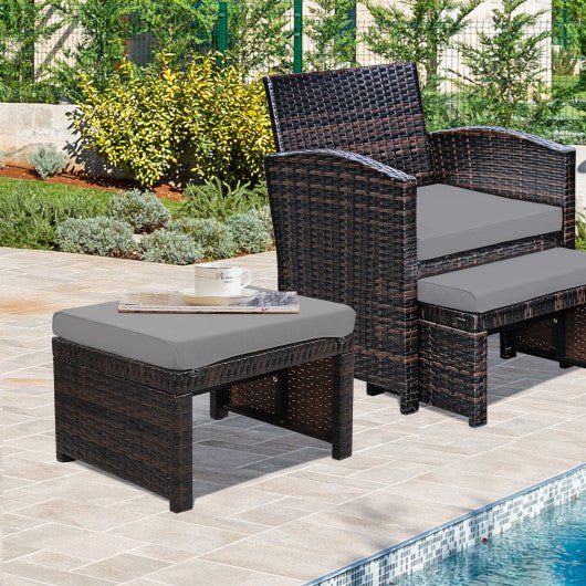  - 2 Pieces Patio Rattan Ottomans with Soft Cushion for Patio and Garden - Outdoor Style Company