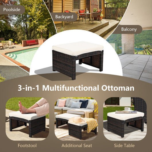  - 2 Pieces Patio Rattan Ottomans with Soft Cushion for Patio and Garden - Outdoor Style Company