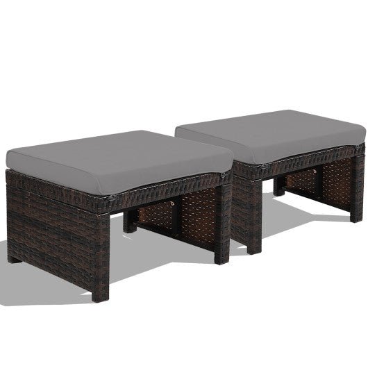  - 2 Pieces Patio Rattan Ottomans with Soft Cushion for Patio and Garden - Outdoor Style Company