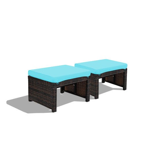  - 2 Pieces Patio Rattan Ottomans with Soft Cushion for Patio and Garden - Outdoor Style Company