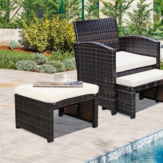  - 2 Pieces Patio Rattan Ottomans with Soft Cushion for Patio and Garden - Outdoor Style Company