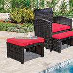  - 2 Pieces Patio Rattan Ottomans with Soft Cushion for Patio and Garden - Outdoor Style Company