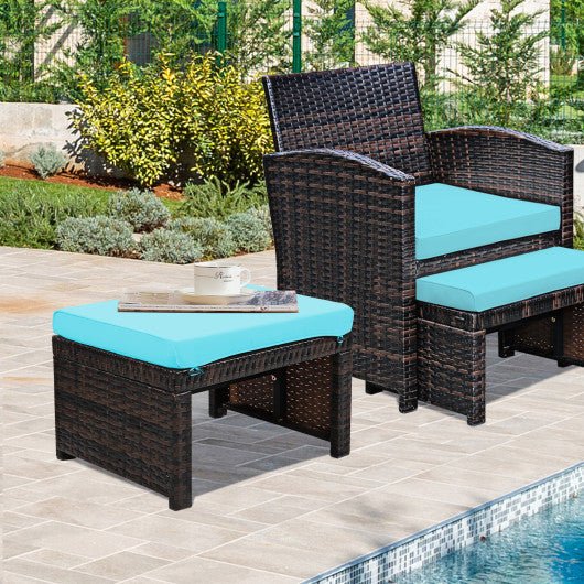  - 2 Pieces Patio Rattan Ottomans with Soft Cushion for Patio and Garden - Outdoor Style Company