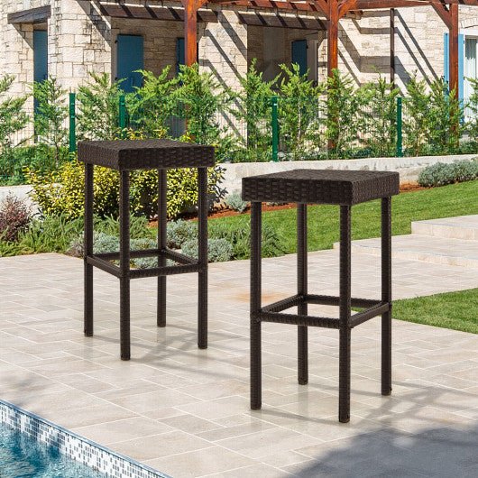  - 2 Pieces Patio Rattan Wicker Bar Stool Chairs - Outdoor Style Company