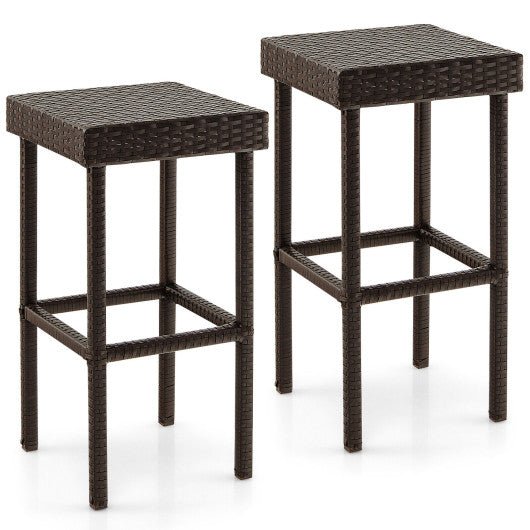  - 2 Pieces Patio Rattan Wicker Bar Stool Chairs - Outdoor Style Company