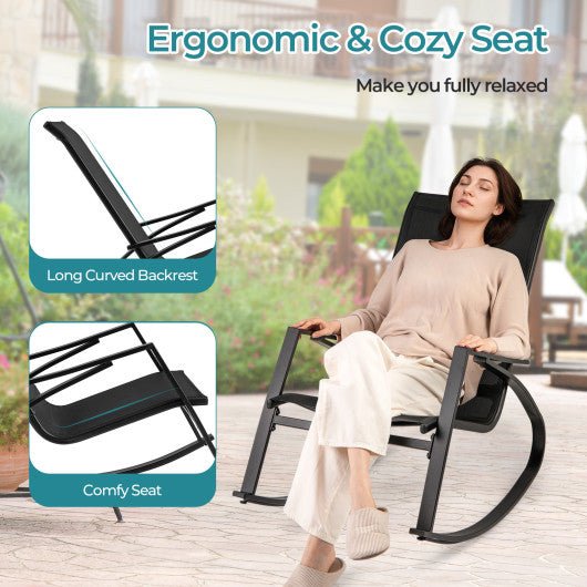  - 2 Pieces Patio Rocking Chairs Outdoor Sling Fabric Rockers with Ergonomic Backrest and Seat - Outdoor Style Company