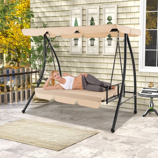  - 2 - Seat Outdoor Convertible Swing Chair with Flat Bed and Adjustable Canopy - Outdoor Style Company