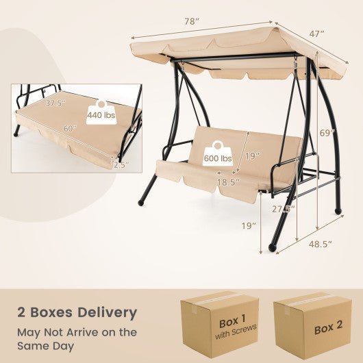  - 2 - Seat Outdoor Convertible Swing Chair with Flat Bed and Adjustable Canopy - Outdoor Style Company