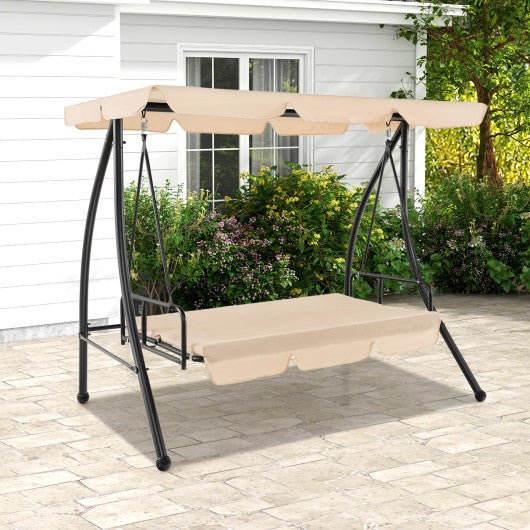  - 2 - Seat Outdoor Convertible Swing Chair with Flat Bed and Adjustable Canopy - Outdoor Style Company