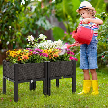  - 2 Set Elevated Plastic Raised Garden Bed Planter Kit for Flower Vegetable Grow - Outdoor Style Company