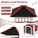  - 2 - Story Wooden Cat House with Asphalt Roof Balcony and Rain Curtain - Red & White - Outdoor Style Company