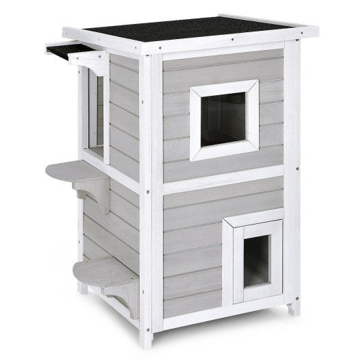  - 2 - Story Wooden Cat House with Escape Door Rainproof - Outdoor Style Company