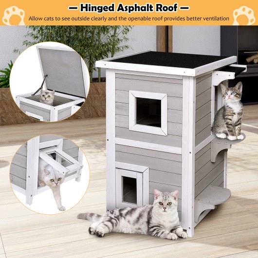  - 2 - Story Wooden Cat House with Escape Door Rainproof - Outdoor Style Company