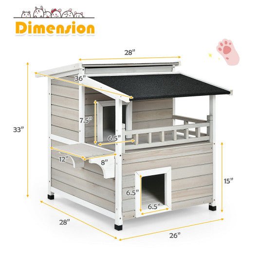  - 2 - Story Wooden Patio Luxurious Cat Shelter House Condo with Large Balcony - Outdoor Style Company