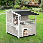  - 2 - Story Wooden Patio Luxurious Cat Shelter House Condo with Large Balcony - Outdoor Style Company