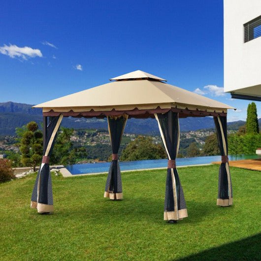  - 2 - Tier 10 x 10 Feet Patio Shelter Awning Steel Gazebo Canopy - Outdoor Style Company