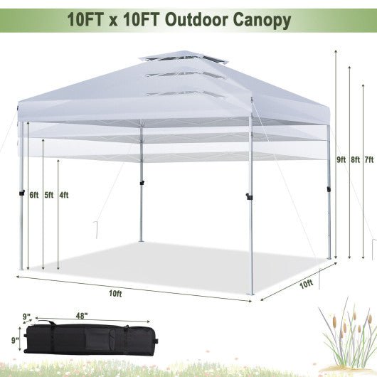  - 2 - Tier 10 x 10 Feet Pop - up Canopy Tent with Wheeled Carry Bag - White - Outdoor Style Company