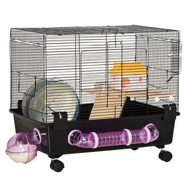 AOSOM-2-Tier Hamster Cage, Small Animal Habitat with Exercise Wheel, Water Bottle, and Food Dishes, for Rats, Gerbils, - Outdoor Style Company