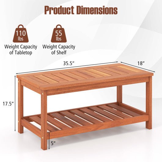  - 2 - Tier Patio Coffee Table with Slatted Tabletop and Shelf - Outdoor Style Company