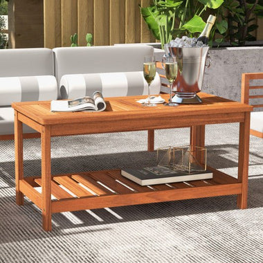  - 2 - Tier Patio Coffee Table with Slatted Tabletop and Shelf - Outdoor Style Company