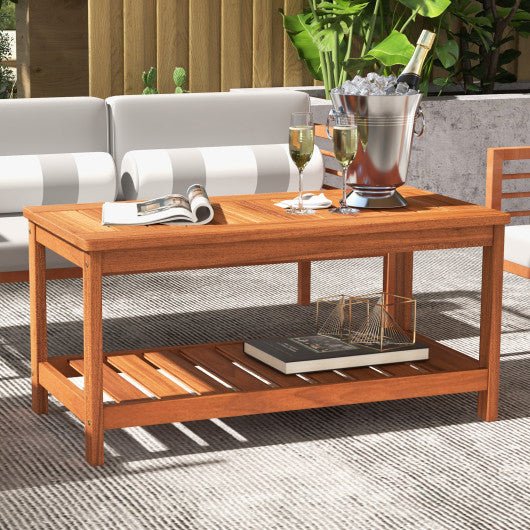  - 2 - Tier Patio Coffee Table with Slatted Tabletop and Shelf - Outdoor Style Company