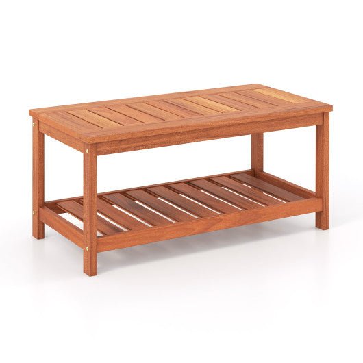  - 2 - Tier Patio Coffee Table with Slatted Tabletop and Shelf - Outdoor Style Company