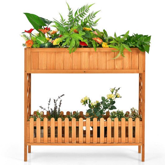  - 2 - Tier Raised Garden Bed Elevated Wood Planter Box for Vegetable Flower Herb - Outdoor Style Company