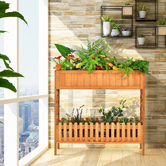  - 2 - Tier Raised Garden Bed Elevated Wood Planter Box for Vegetable Flower Herb - Outdoor Style Company