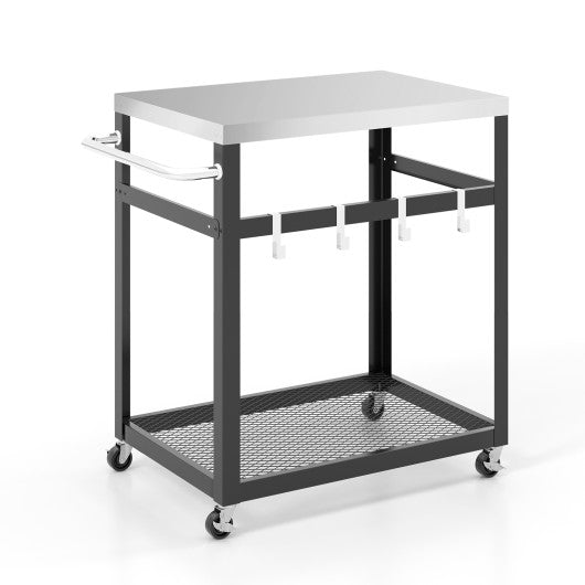  - 2 - Tier Stainless Steel Grill Cart with 4 Hooks and Wheels BBQ Table - Outdoor Style Company