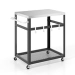  - 2 - Tier Stainless Steel Grill Cart with 4 Hooks and Wheels BBQ Table - Outdoor Style Company