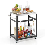  - 2 - Tier Stainless Steel Grill Cart with 4 Hooks and Wheels BBQ Table - Outdoor Style Company