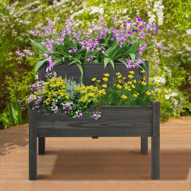  - 2 Tier Wooden Elevated Planter Box with Legs and Drain Holes for Balcony and Yard - Outdoor Style Company