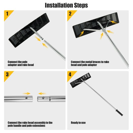  - 20 Feet Extendable Aluminum Snow Roof Rake with Anti - slip Handle - Outdoor Style Company