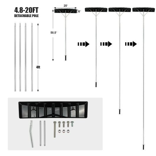  - 20 Feet Extendable Aluminum Snow Roof Rake with Anti - slip Handle - Outdoor Style Company
