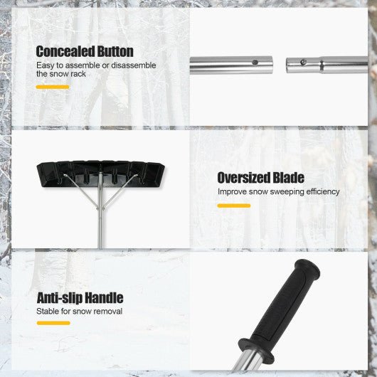  - 20 Feet Extendable Aluminum Snow Roof Rake with Anti - slip Handle - Outdoor Style Company