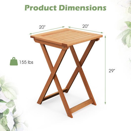  - 20 Inch Hardwood Patio Folding Table with Slatted Tabletop - Outdoor Style Company