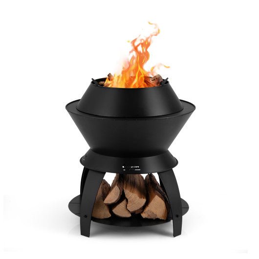  - 20 Inch Patio Fire Pit Metal Camping Fire Bowl with Pot Holder and Storage Shelf - Outdoor Style Company